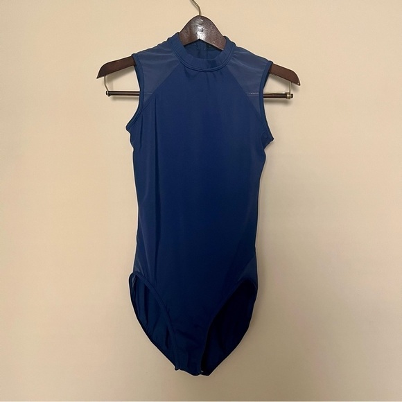 balera Tops - Balera Women’s Navy High Neck Mesh Inset Cutouts Leotard Size M